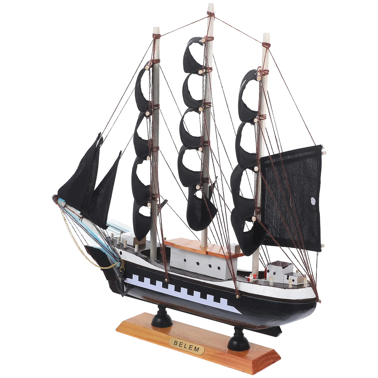 Decor 33cm Pirate Wooden Sailing Ship Model Caribbean The Mediterranean Boat Black