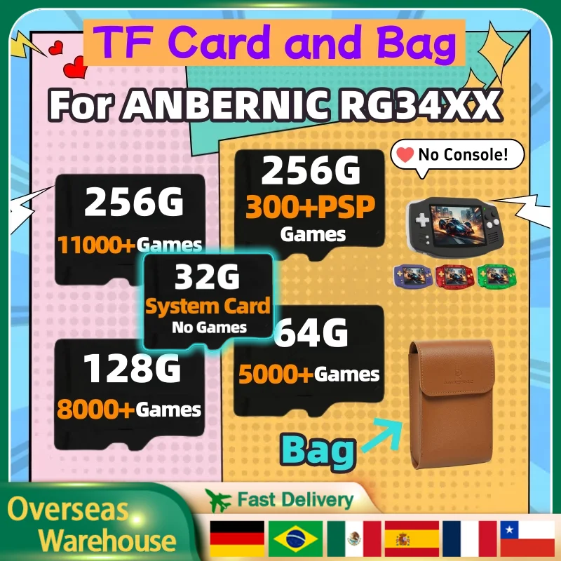 ANBERNIC RG34XX 256G TF Card Memory Card Preloaded Games 300+ PSP Games Video Game Console Pre-install Retro Games Gifts