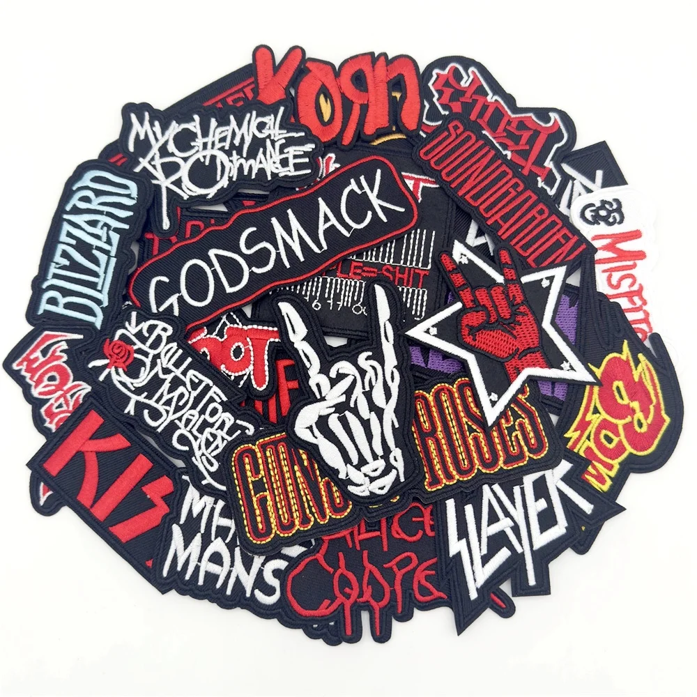 Parches de banda de Rock para ropa, parches bordados a rayas, insignias de música, pegatinas de ropa Diy, chaleco de costura, chaqueta, 25 unidades