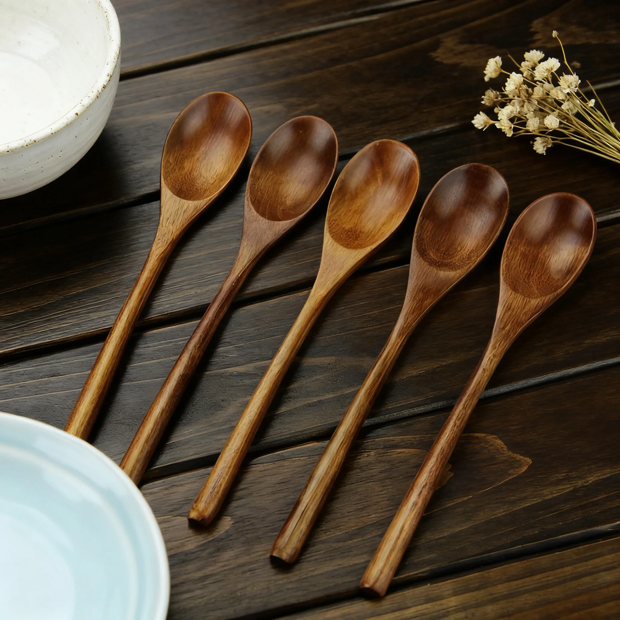 5 Pieces Wooden Spo…