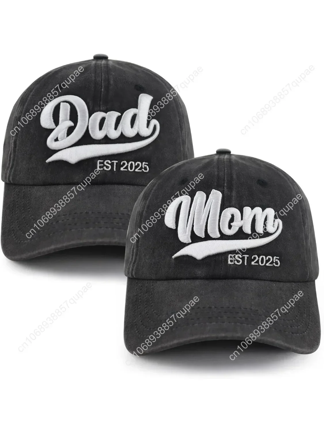 

2PCS Mom and Dad EST 2025 Hat, 3D Embroidered Adjustable Cotton New Parents Gifts Baseball Cap