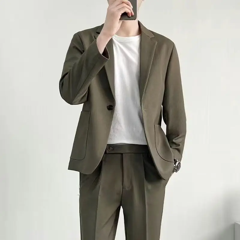 

Повседневный костюм для мужчин, свободный и зрелый стиль, куртка в корейском стиле, модный деловой мужской маленький костюм