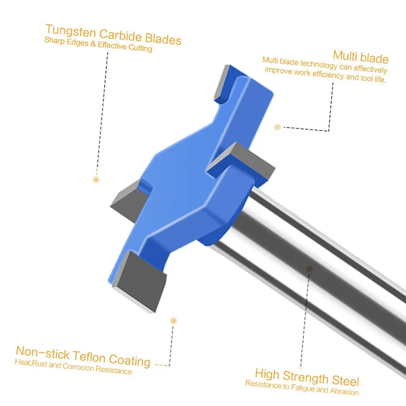 Extended 4 Flute Blue T-Slot Router Bit Tungsten Steel Grooving Surfacing Cutter Wood Tenon Processing Accessories