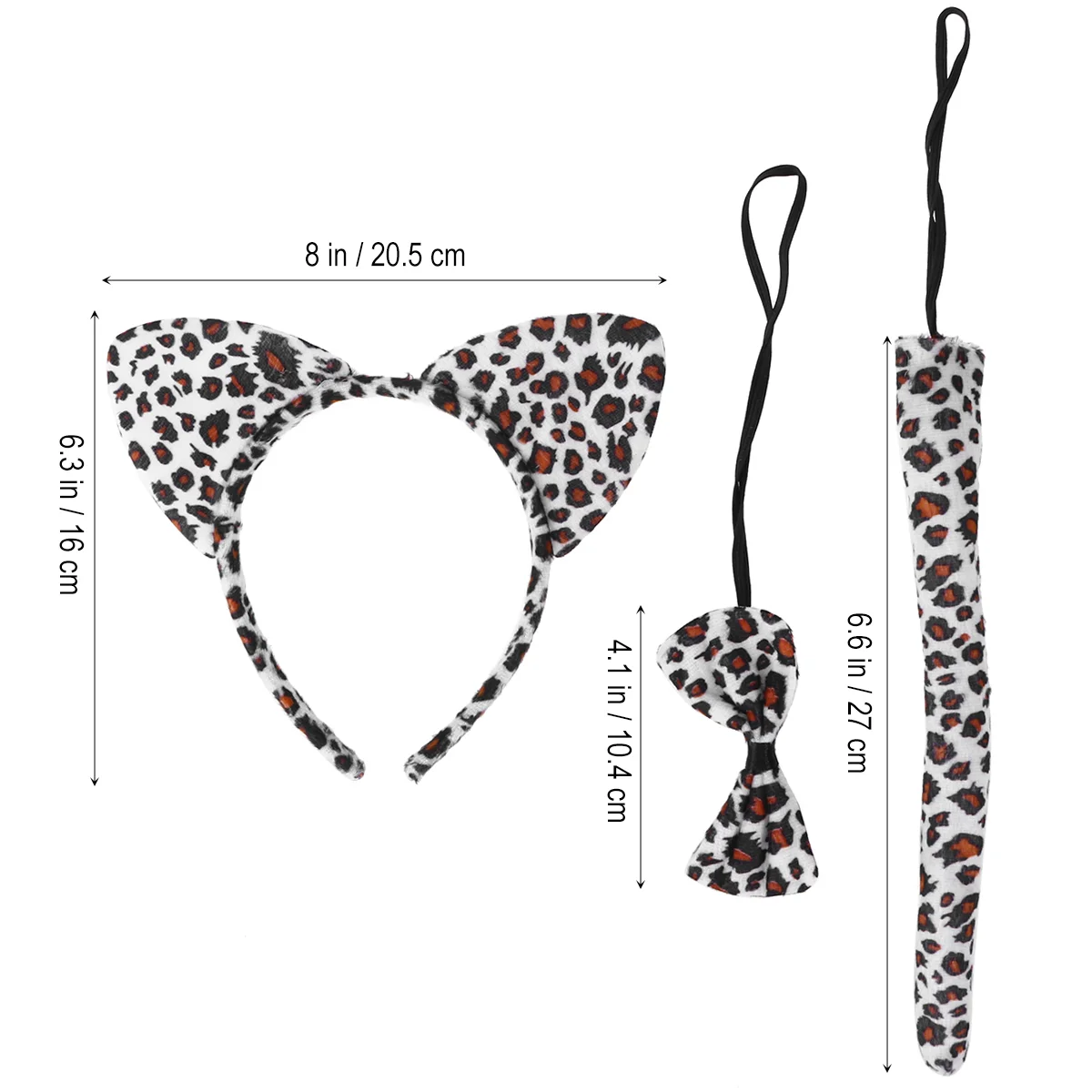 3Pcs Kids Cat Ears Headband Bow Ties Tail Set Party Cosplay Costume (White Leopard Print) cat cosplay