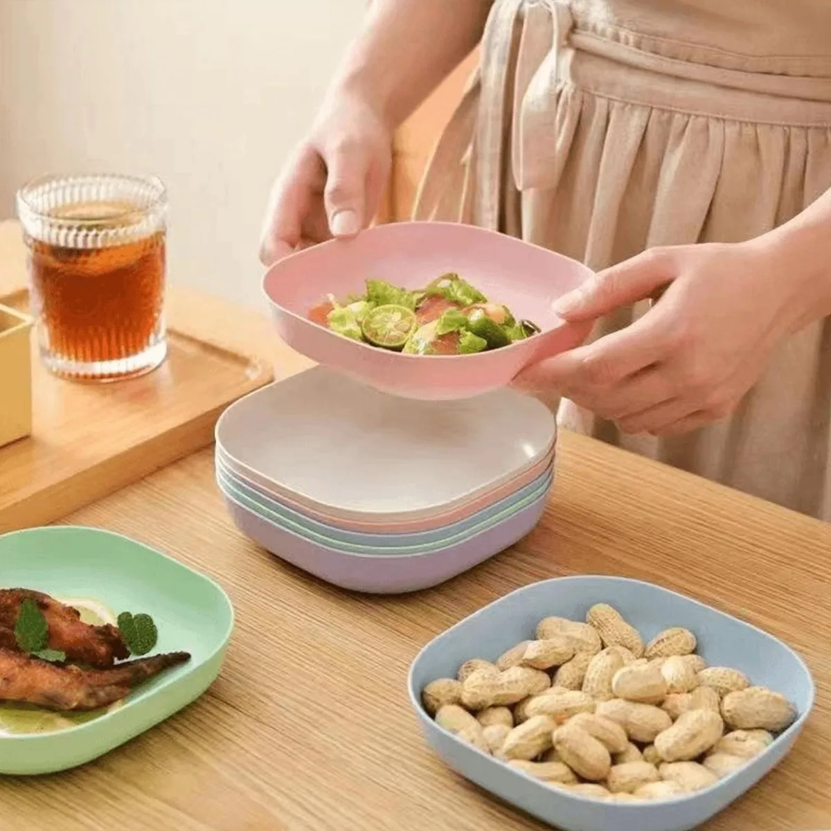 10Pcs Reusable Wheat Straw Plates Lightweight Unbreakable Dinner Dishes Plates Set Fruit Dish Side Dish Plate Home Storage Plate