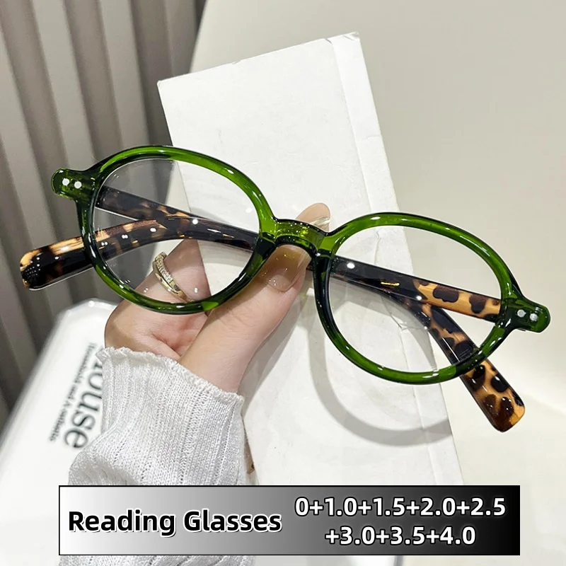 

Fashion Small Oval Presbyopia Glasses Men Women Luxury Designer Leopard Ultra Light Anti Blue Light Eyeglasses 0 To +4.0