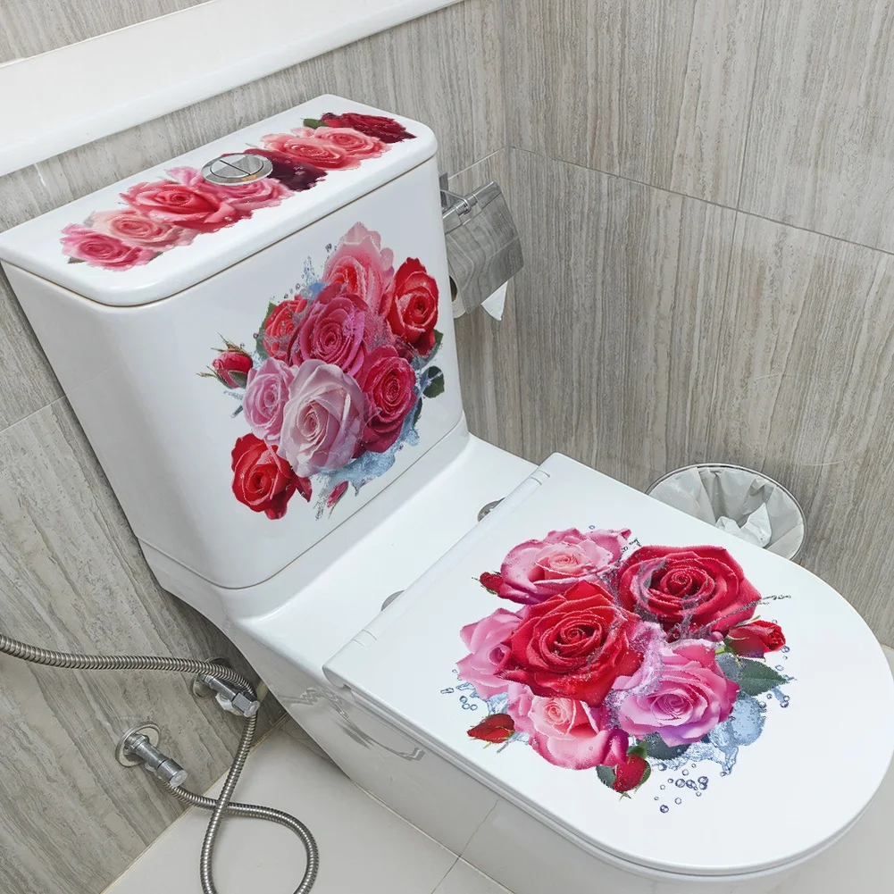 Waterproof Wall Art Bathroom Flower Sticker For Modern Bathrooms Red Easy Apply And Remove Elegant Floral Pattern