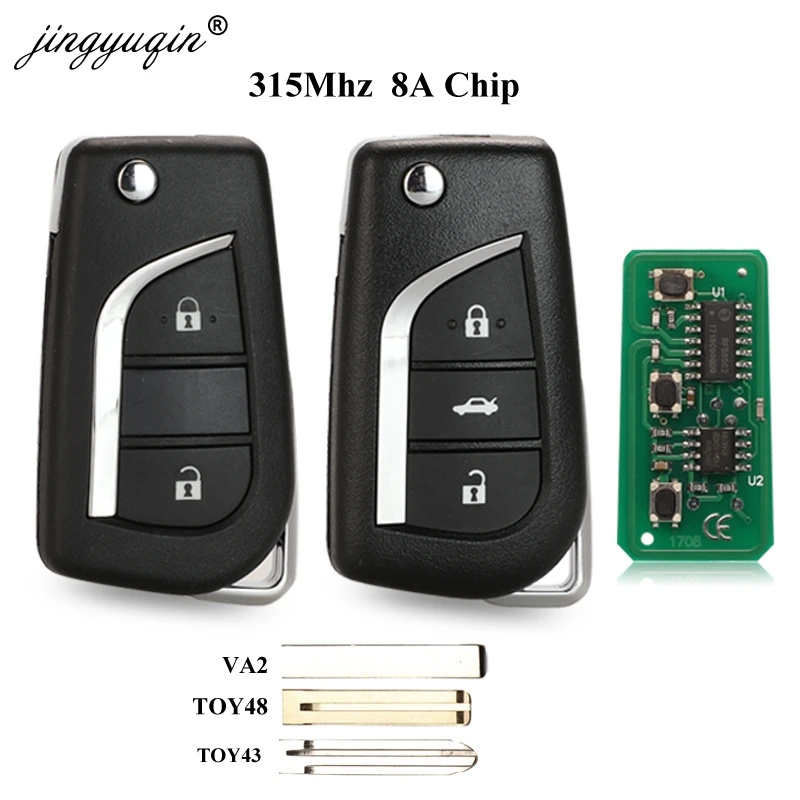 

jingyuqin 315Mhz 8A 2/3 Button Flip Folding Remote Car Key for TOYOTA Corolla RAV4 Levin Camry Reiz Highlander