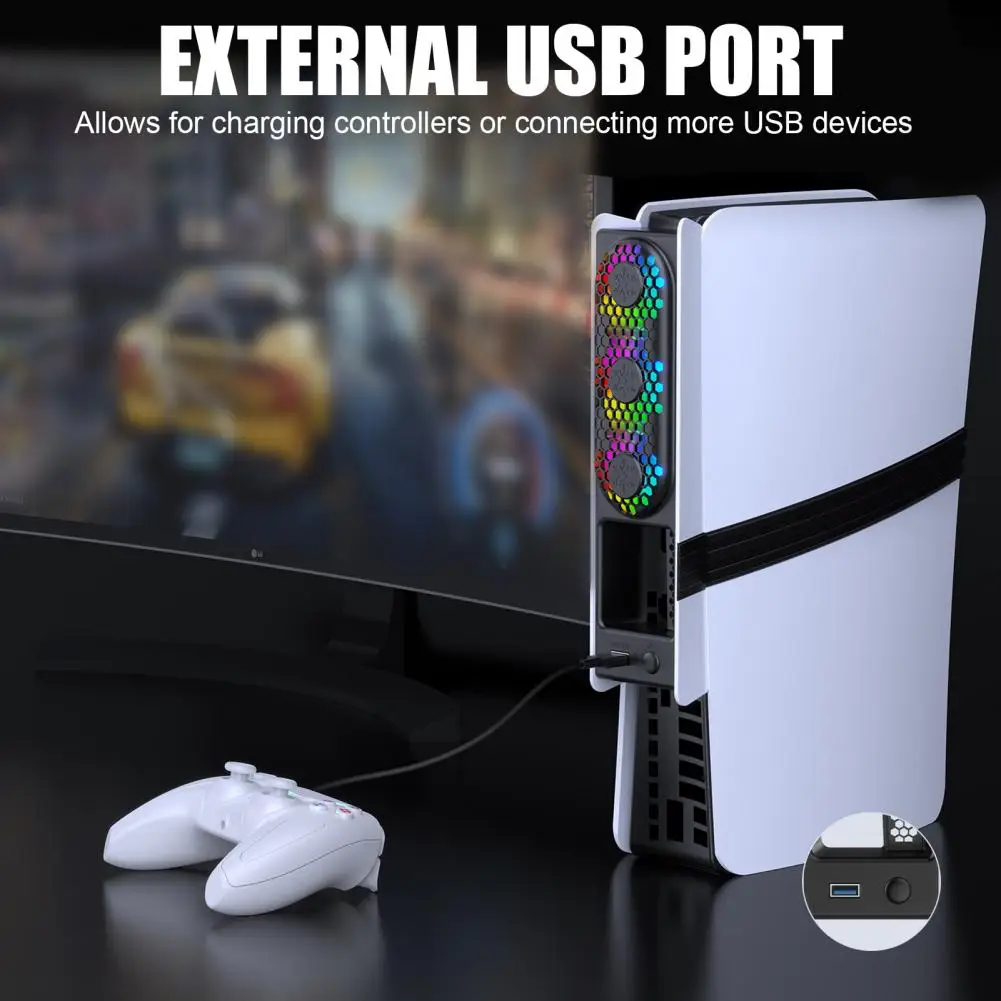 Three-fan System Rgb Cooling Fan for Ps5 Pro Slim Low Noise Usb External Game Console Cooler Adjustable Speed Cooling Accessory