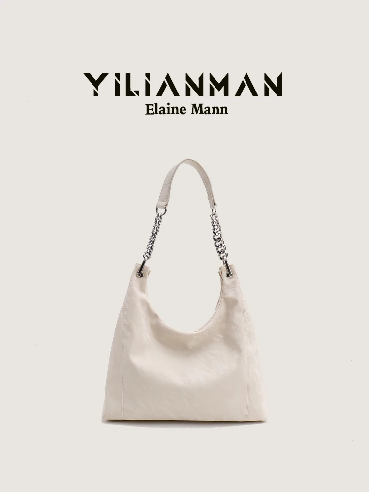 Elegant Commuter Tote Bag Women's Underarm Large Capacity Handbag Single Shoulder Bag Irregular Design Chain Handle Soft Leather