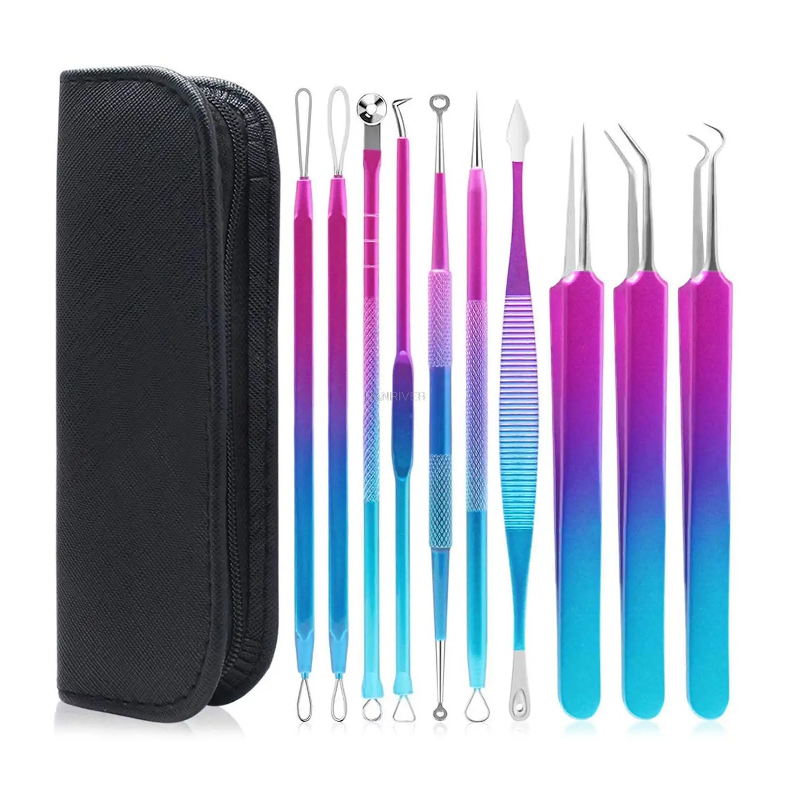 10 pièces/ensemble couleur bouton comédon extracteur outil soins de la peau Kit d'élimination de l'acné pour boutons points noirs imperfections points blancs outil d'élimination