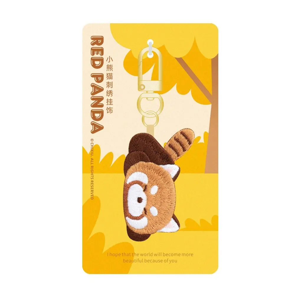 Брелок для ключей с рисунком красной панды, креативный мягкий кавайный кулон в виде животного, модный кулон с молоком, чай, красная панда, подвесной аксессуар с вышивкой