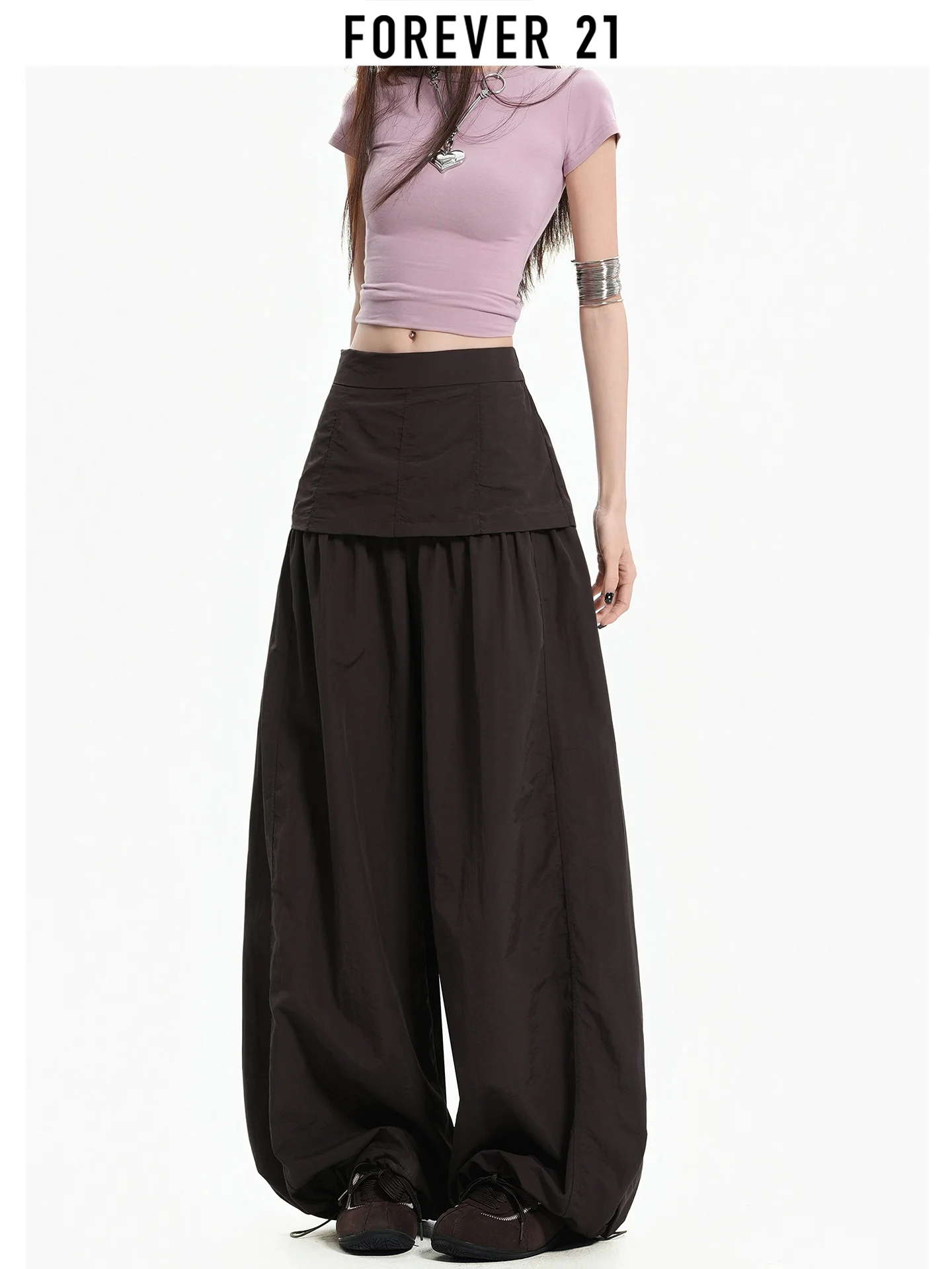 Pantalones informales de cintura alta y pierna ancha para mujer, pantalones finos de verano que adelgazan y de secado rápido, estilo americano Forever 21, color café