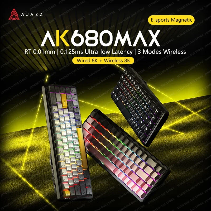 

AJAZZ AK680 MAX игровая беспроводная магнитная механическая клавиатура 8k Bluetooth 2,4G магнитный переключатель с низкой задержкой RT 0,01 мм клавиатура
