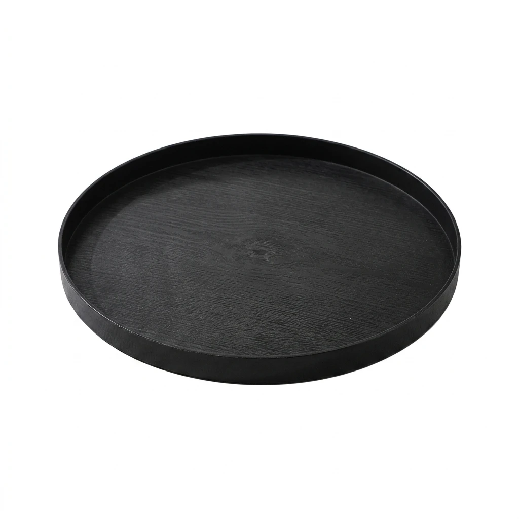 Non-Slip Serving Tray Elegant for Hotel Cafe Restaurant Black Faux Wood Grain Plastic Square Platter Breakfast Organizer