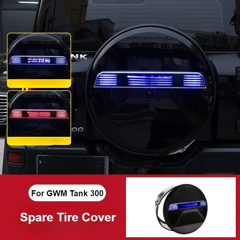 For Great Wall Tank 300 2022 2023 Spare Tire Cover with Led Light Strips Stainless Steel Full Surrounded  Tailgate Tire Cover