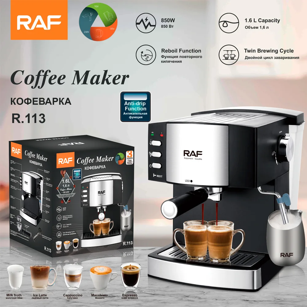 

RAF European cross-border Italian coffee machine household small semi-automatic high-pressure steam milk foam office