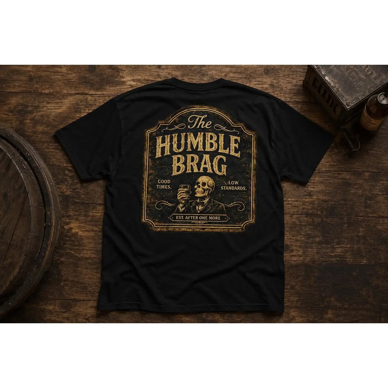 The Humble Brag Skull T Shirt Vintage Label Bar Sign vintage Washed homme Stylish Soft fashion Top For Everyday Wear Breathable