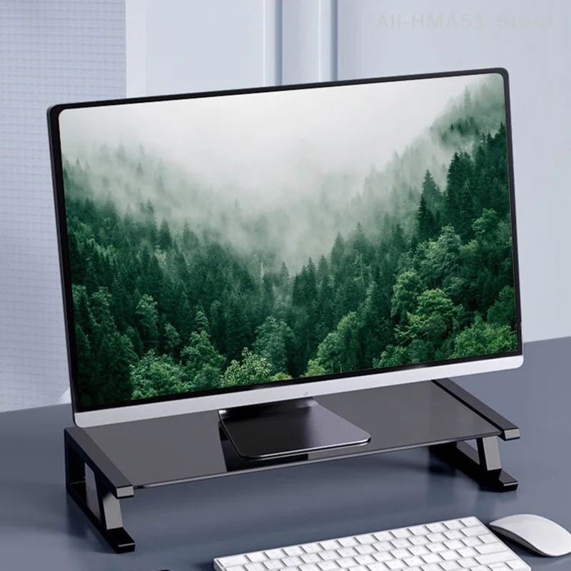 Desktop Computer Monitor Glass Stand Bracket With USB Type-C HUB PC Screen Riser Holder Printer Storage Keyboard Mouse Organizer