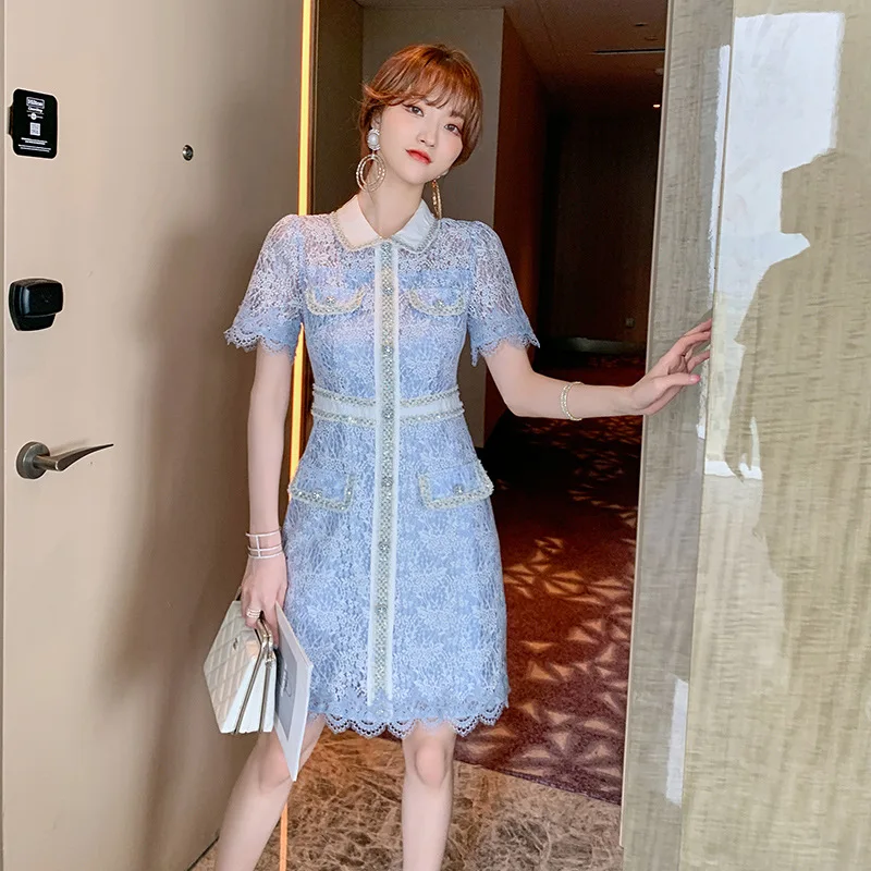 

Western Style Classic Socialite Lace Dress Summer Women's Heavy Industry Design Crocheted Flower Hollow-out