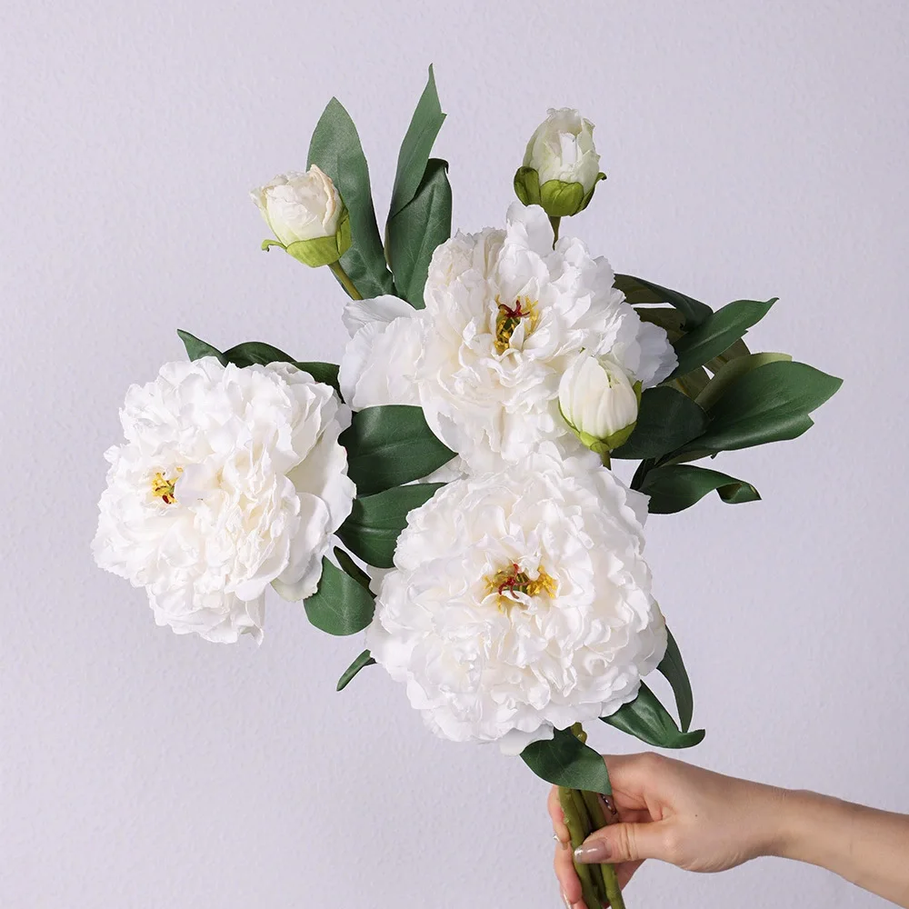 4Pcs/lot Faux 2-head Peony Silk Flowers for Home Decoration Burned Edges Peony Artificial Bridal Bouquet Wedding Decor Ornaments