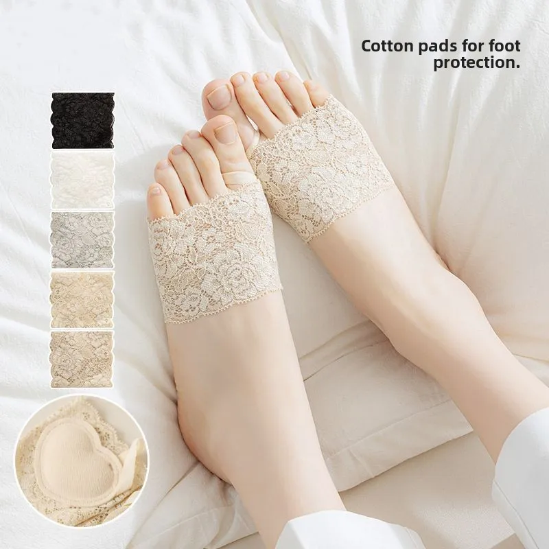 1 Pair Women Seamless Invisible Lace Forefoot Half Pads Breathable High Heel Foot Care Socks for Spring Summer Daily Wear