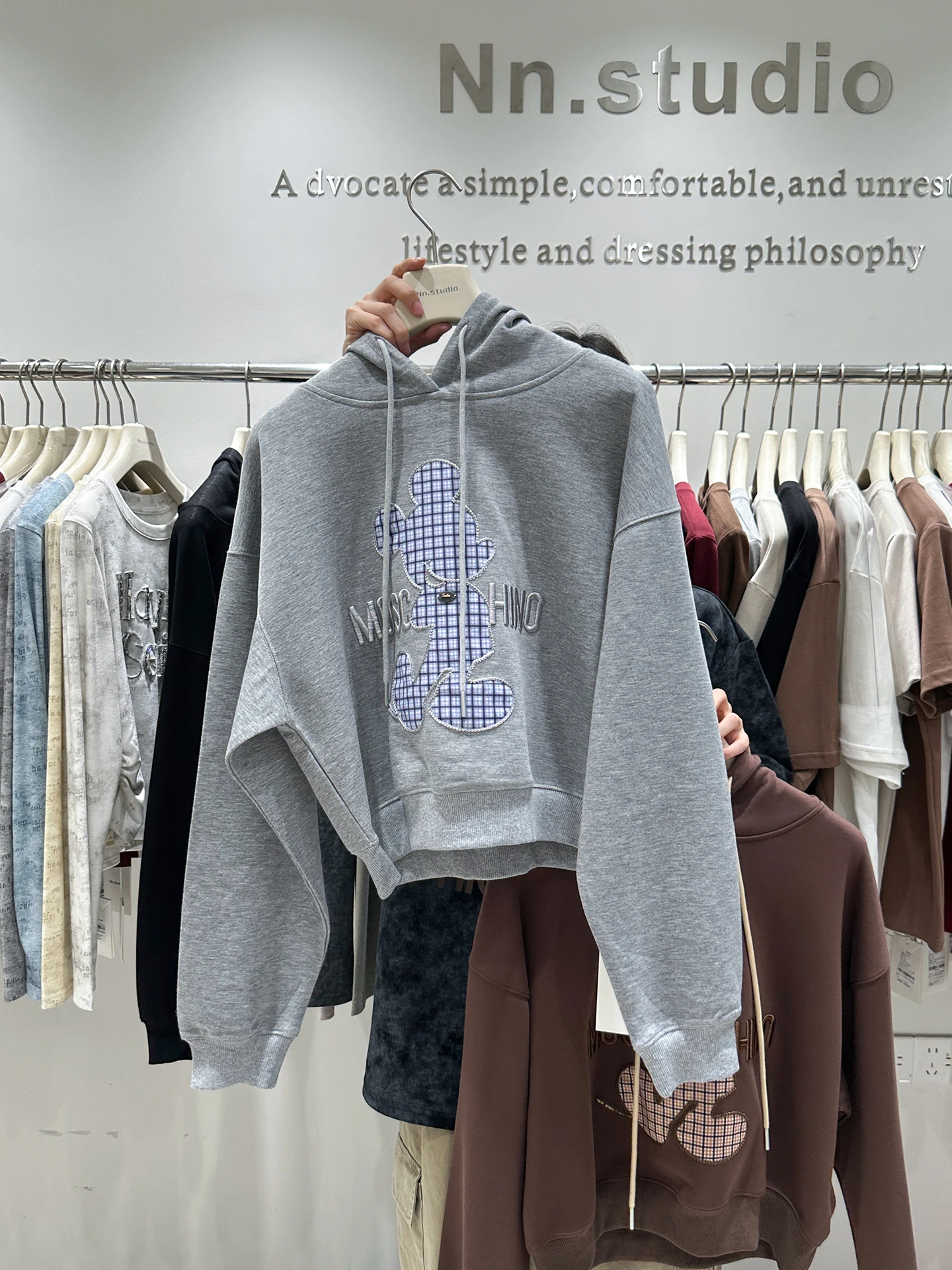 2025 Autumn European Cartoon Plaid Patch Embroidery Cartoon Sweatshirt High Street American Casual Loose Hoodie Jacket