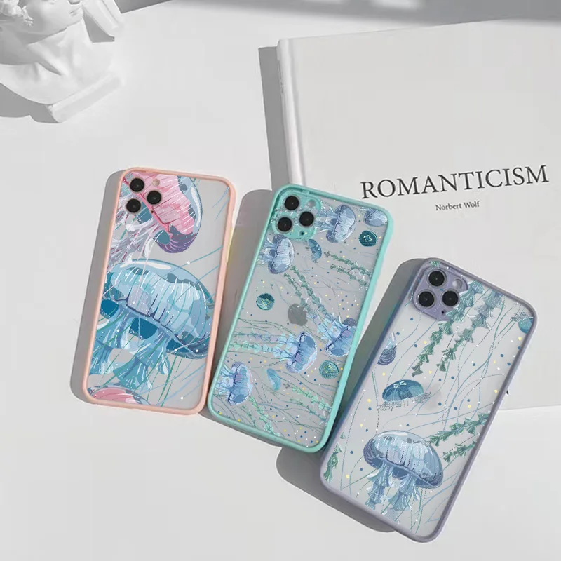 

Cute Cartoon Jellyfishes Phone Case For iPhone 11 12 13 14 Pro Max Mini Xs Max X Xr Iphone SE20 7 8 Plus Transparent Cover Coque