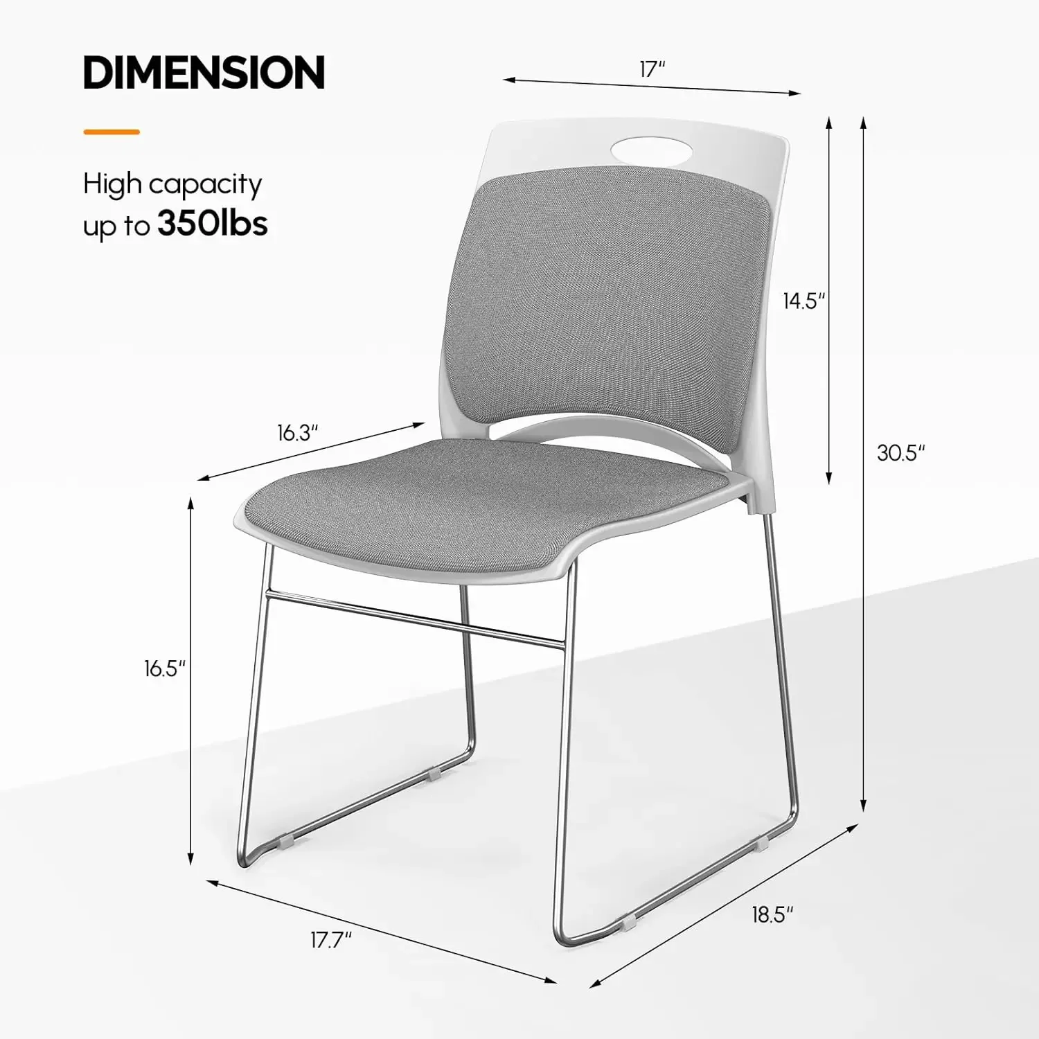 Stackable Chairs Set of 4, Stacking Office Chairs with Metal Sled Base, Ergonomic Plastic Padded Seat & Back, Capacity 350lbs, S