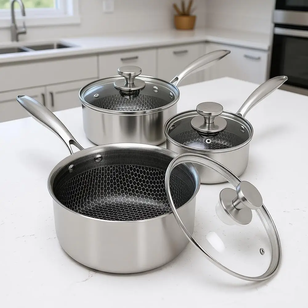 

Набор из 6 кастрюль с крышками, трехслойные, с сотовой внутренней поверхностью