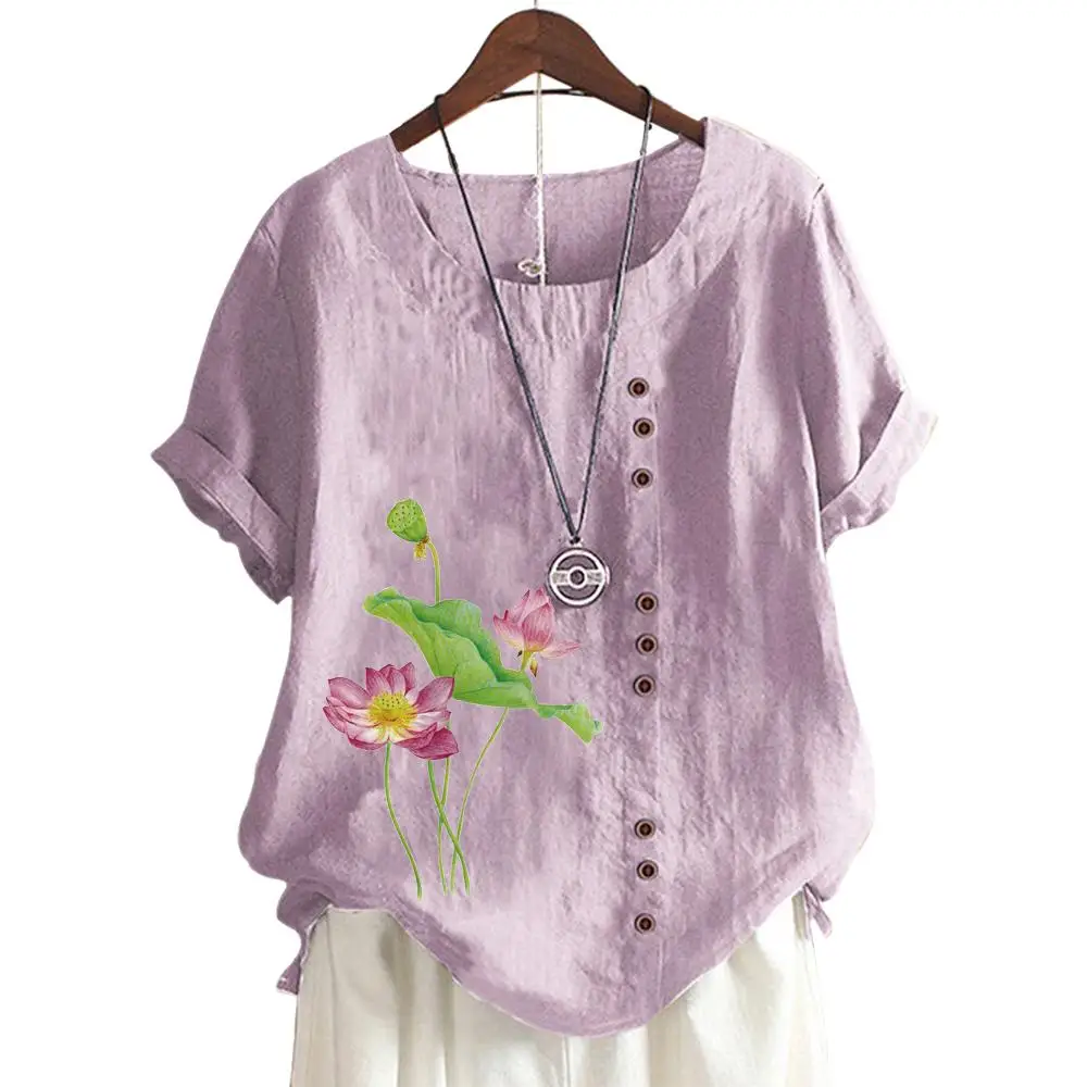 Chic Round Neck Tee for Women with 11 Colorful Print Options