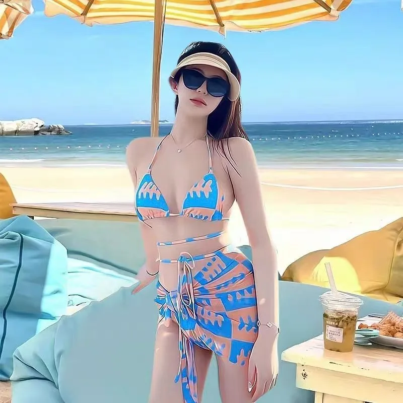 

Women's New Ins Style Sexy Retro Split Bikini 3-Piece Swimsuit, High Cut Cheeky Bathing Suit for Hot Spring & Beach Vacation