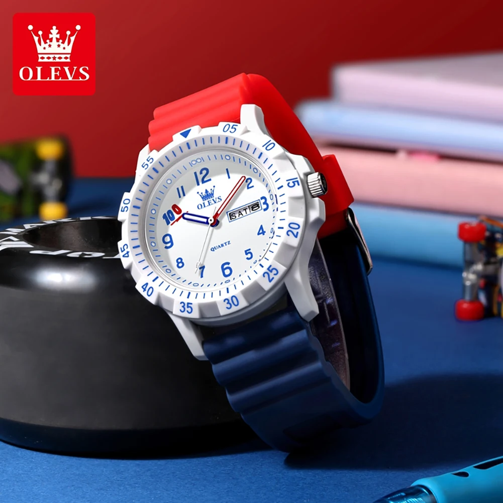 OLEVS 2705 Men's Watches Fashion Silicone Strap Digital Scale Luminous Waterproof Original Quartz Wrist Watches for Boys Student