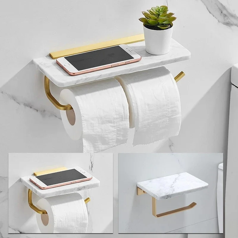 Bathroom Paper Holder Gold and White Marble Bathroom Paper Roll Holder Tissue Holder Box  Rack Toilet Paper Holder Tissue Boxes