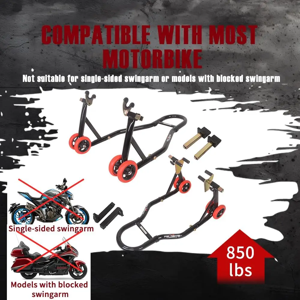 Front Rear Motorcycle Stand, 850lbs Combo Lift with 4 Adapters, Universal Wheel Lift for Parking & Maintenance