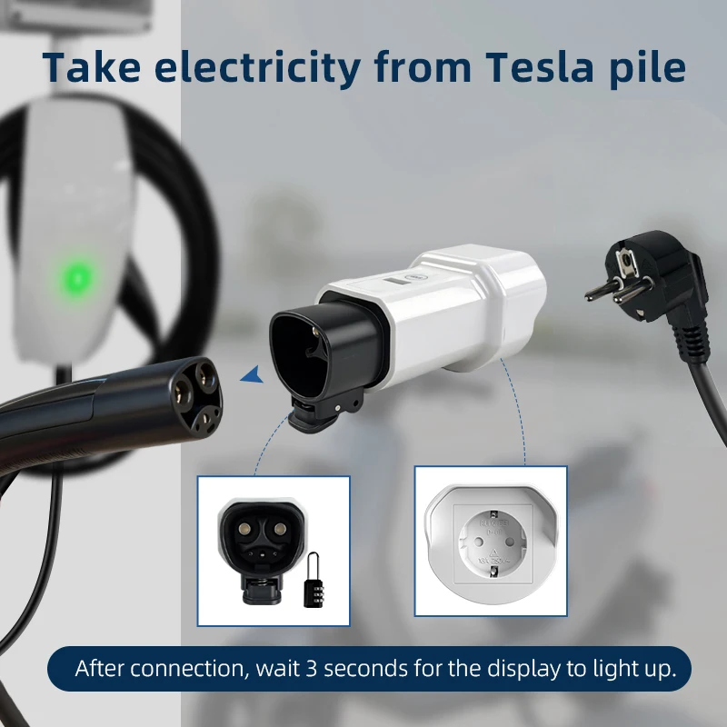 EVqiaoyi NACS Male to Schuko Socket Discharging Adapter, Portable Power Draw Plug for Tesla Charging Station