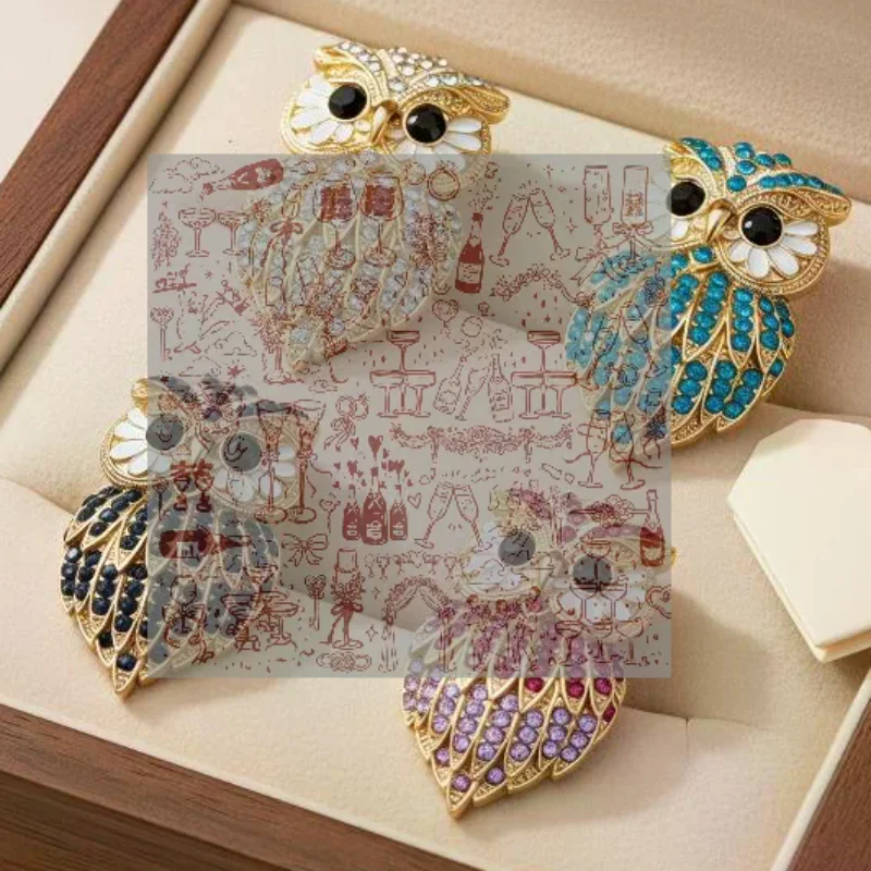 Gold Plated Rhinestone Inlaid Owl Brooch Shiny Look Various Color Options For Daily Wear Parties Special Occasion Gifts