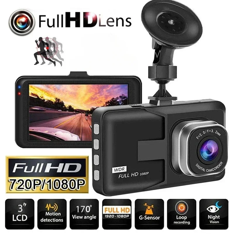 HD Car Camera Dash Cam 170 ° Wide Angle Dashcam 1080p Black Box 3 Inch Cam Motion Detection Car G-sensor Front Car Loop Record