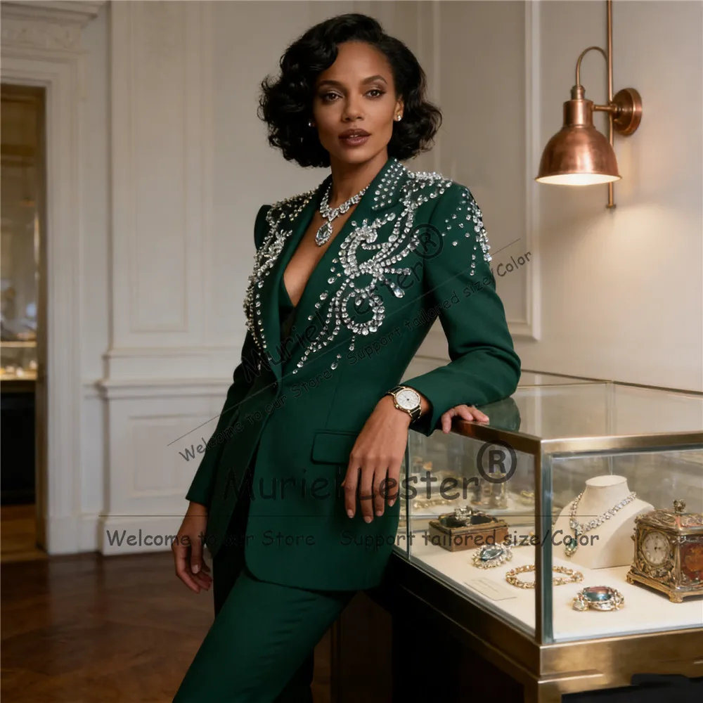 

Элитный женский костюм из двух предметов со стразами, индивидуальный пошив, приталенный пиджак, женский костюм в стиле подиумной моды, брюки