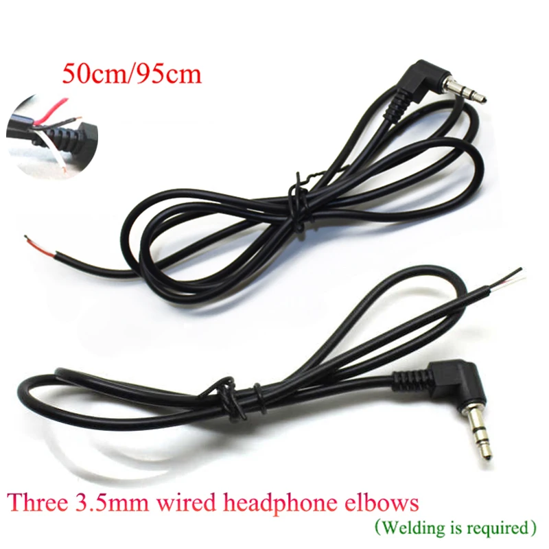 Cltgxdd 1Piece 3.5MM Earphones With 90 Degree Elbow Three Section 3-wire Plug And Wire Need To Be Soldered 50/95CM Headset