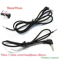 Cltgxdd 1Piece 3.5MM Earphones With 90 Degree Elbow Three Section 3-wire Plug And Wire Need To Be Soldered 50/95CM Headset
