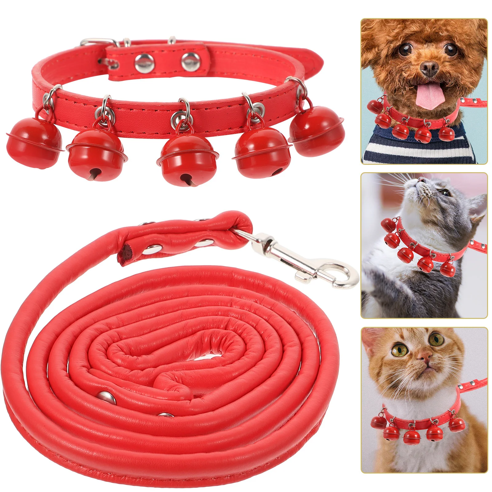 

Pet Dog Collar Leash Strap Red Durable Premium Material For Walking Outdoor Sports Bells Puppy Cat Use Pet Leash