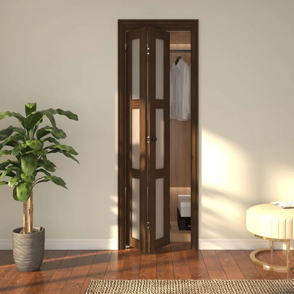 Bifold Closet Door, Bi fold Interior Doors with Hardware Include, Tempered Frosted Glass Door for Bedroom, Living Room