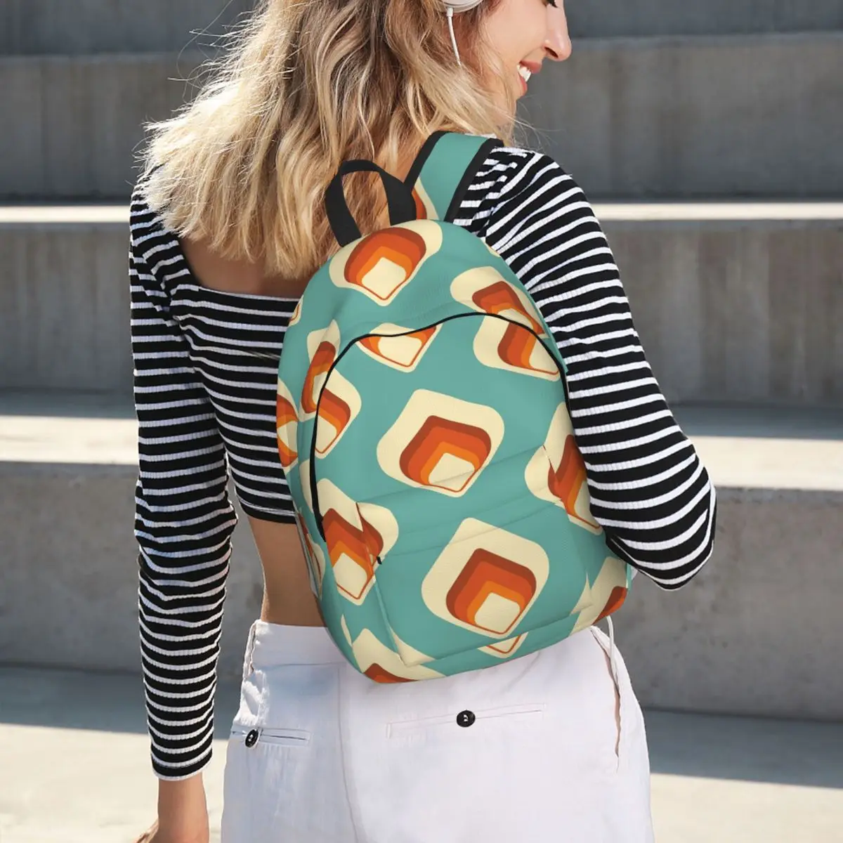 Mid Century Modern Blue And Cream Tear Drop Backpack Student BookBag Children School Bag Laptop Shoulder Bags for Men Women