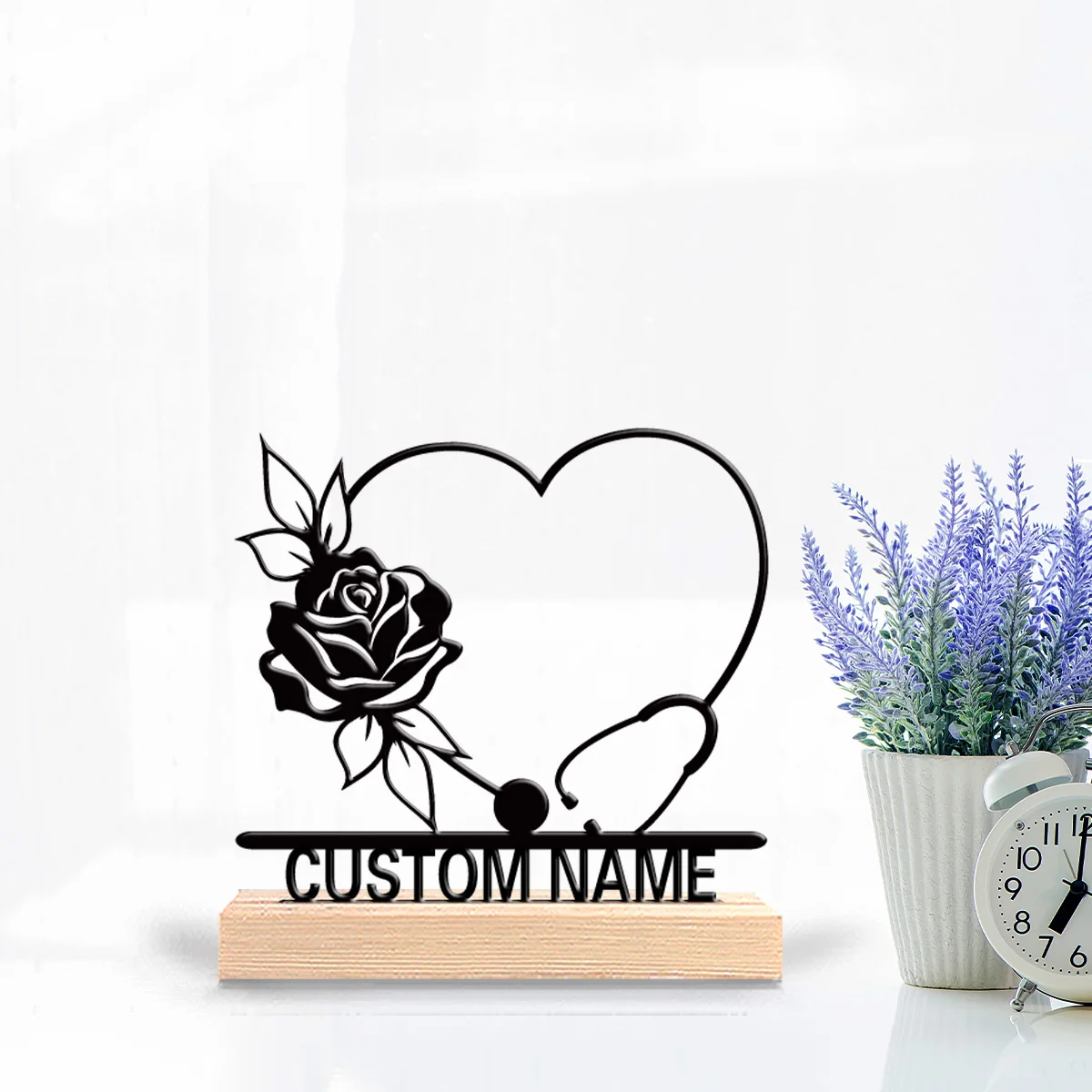 1pc Heartfelt Stethoscope Customizable Letter Metal Statue Handicraft With Wood Base Metal Ornament For Friend Gifts