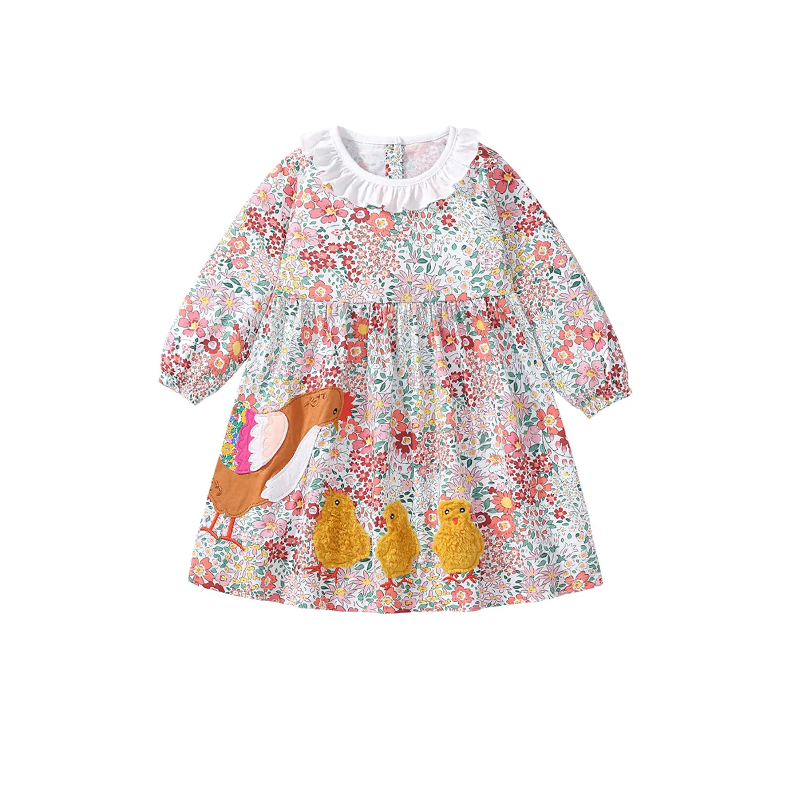 Kids Clothes Dresses Children's Clothing Baby Girls 2024 Autumn Spring Cotton Long Sleeves Cartoon Flowers Princess Dresses