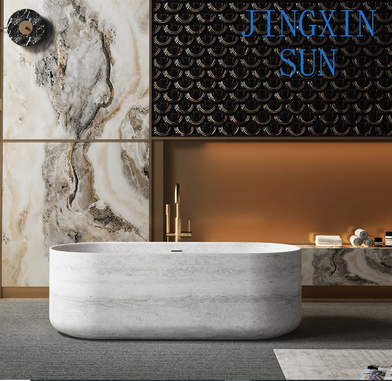 Baignoire à Surface Durable, nouvelle couleur entière, grande taille, sur pied, Style artistique de luxe, couleur noire, salle de bain