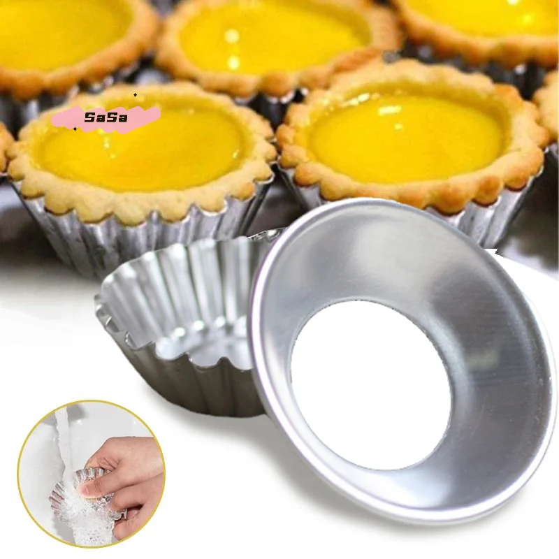 

6/10Pcs Reusable Non-stick Egg Tart Mold Aluminum Alloy Flower & round Shape Cupcake Pudding Jelly Muffin Baking Cup for Kitchen