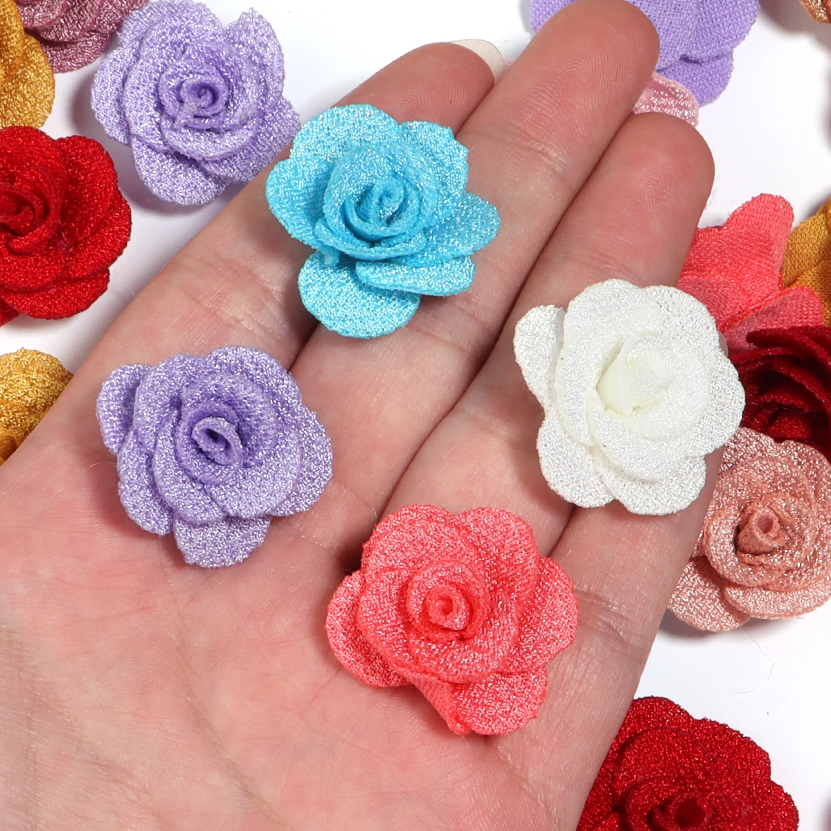 10Pcs 3cm Rose Flower Handmade Small Flowers Three-dimensional  DIY Clothes Hat Headwear Hair Clips Accessories