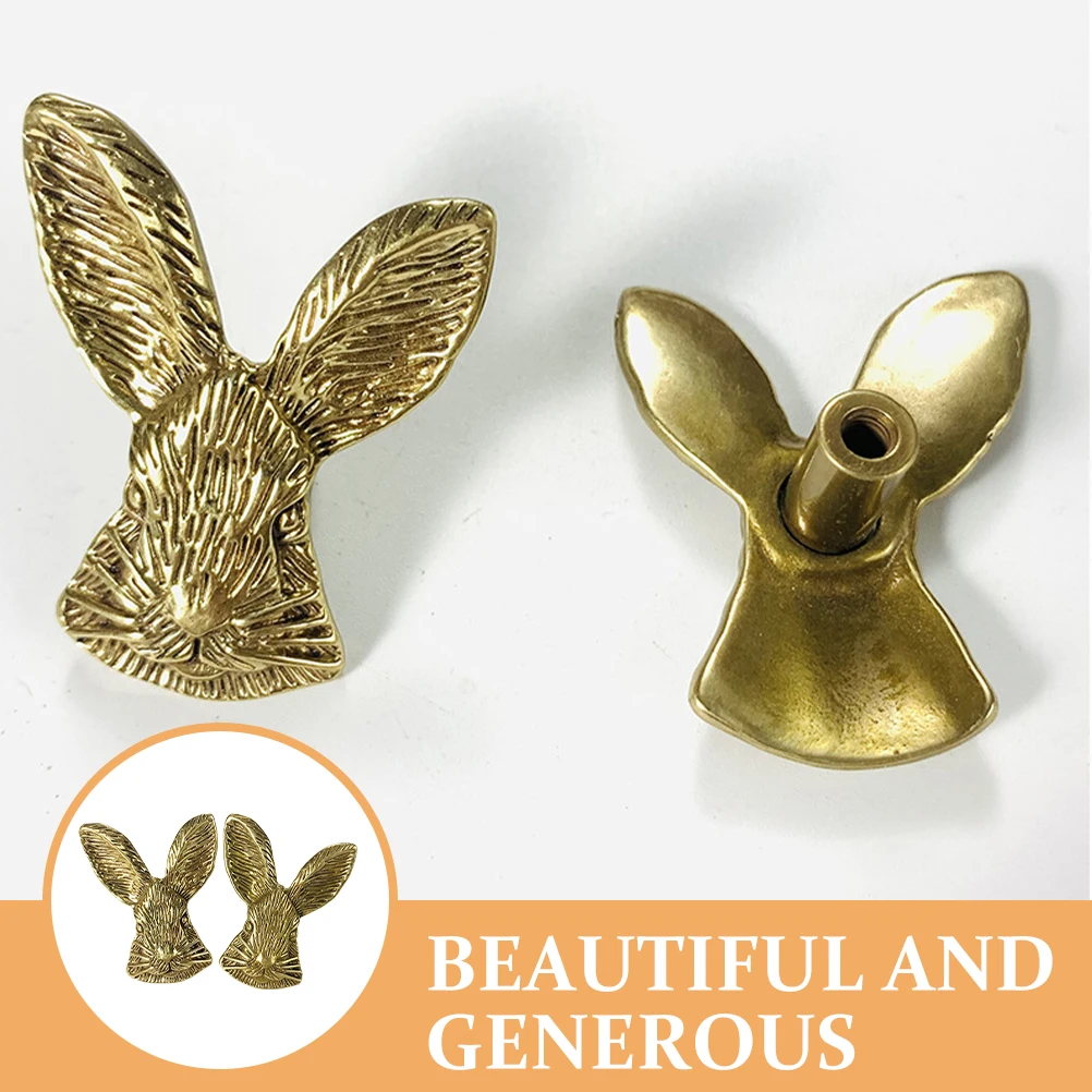 

2pcs Rabbit Head Cabinet Handles Gold Drawer Knobs Animal Design Brass Material Furniture Decor Kitchen Bedroom Use Durability
